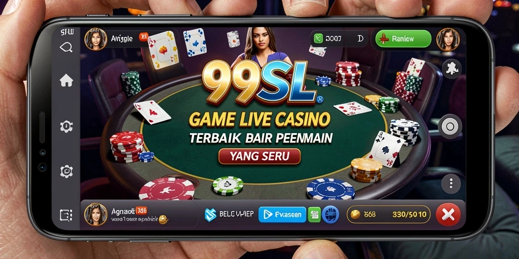 Screenshot gameplay 99SL menampilkan dealer langsung dan suasana kasino yang nyata.