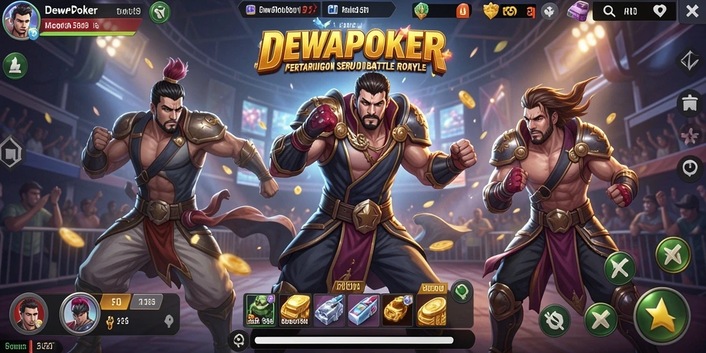 Tampilan gameplay seru di DEWAPOKER dengan aksi Battle Royale intens.
