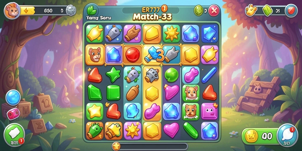 Screenshot permainan ER777 menunjukkan gameplay seru Match-3.