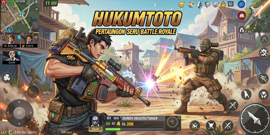 Tampilan gameplay HUKUMTOTO dengan aksi Battle Royale yang mendebarkan.