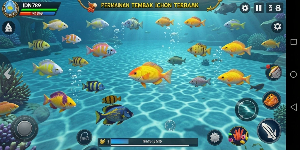 Gameplay seru dalam IDN789 saat menembak ikan.