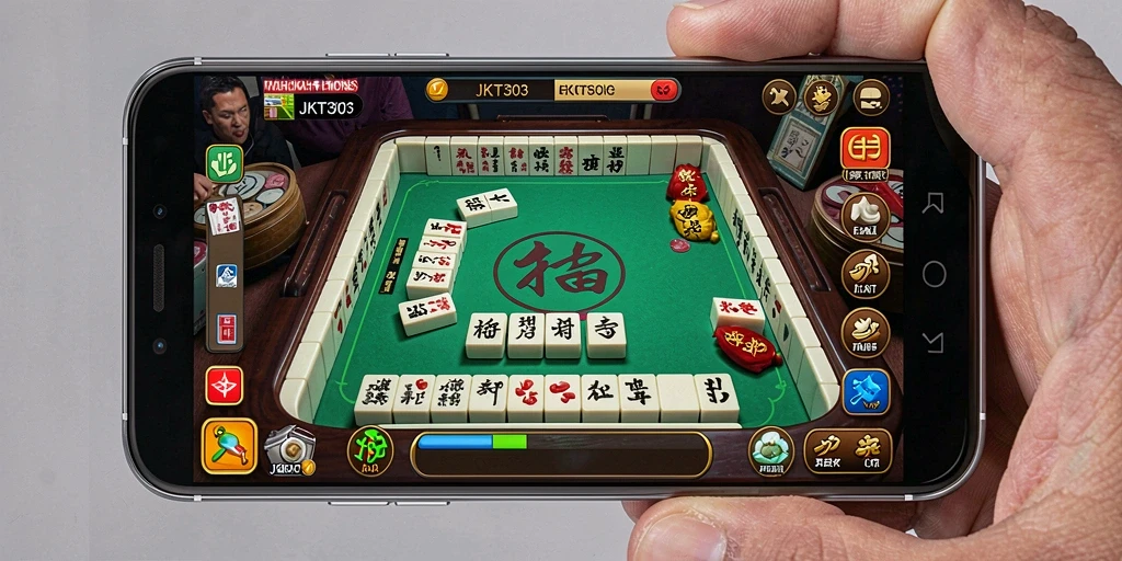 Tampilan gameplay seru dari JKT303, permainan Mahjong yang mengasyikkan.