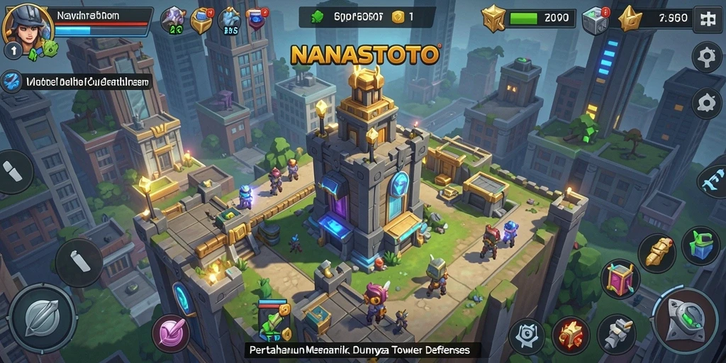 Gameplay NANASTOTO saat mempertahankan menara dari serangan musuh.