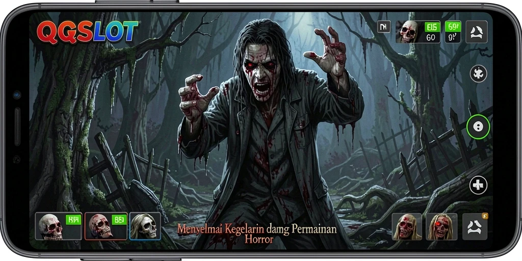 Screenshot gameplay QQSLOT yang menampilkan suasana horror yang mendebarkan.