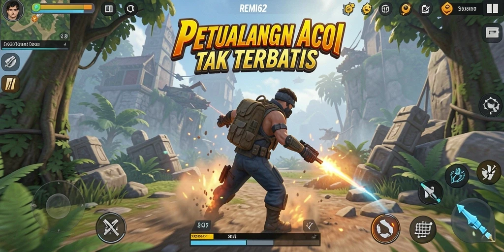 Tangkapan layar utama REMI62 menampilkan aksi seru dan intens.