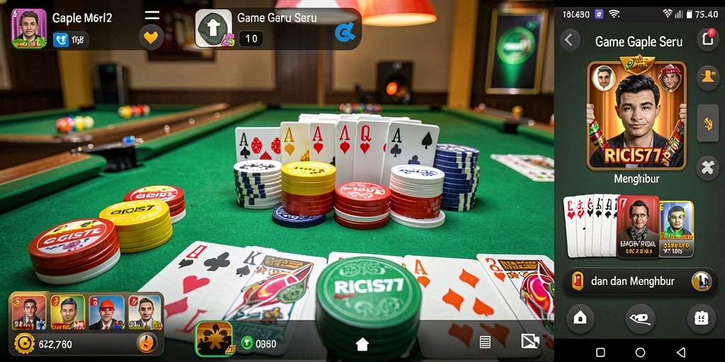 Tampilan gameplay Gaple di RICIS77 yang menarik dan interaktif.