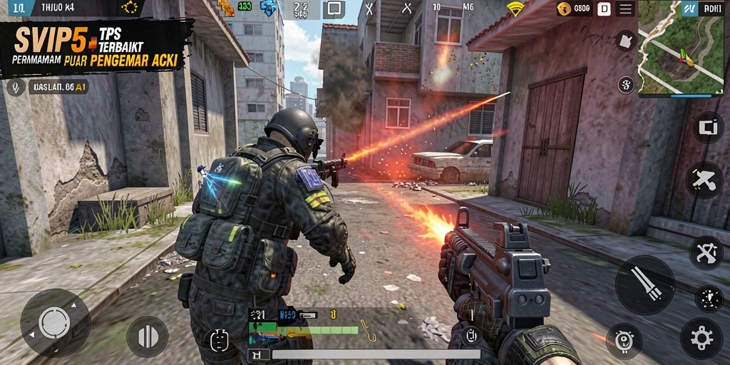 Tangkapan layar gameplay SVIP5 menampilkan aksi seru dalam pertempuran TPS.
